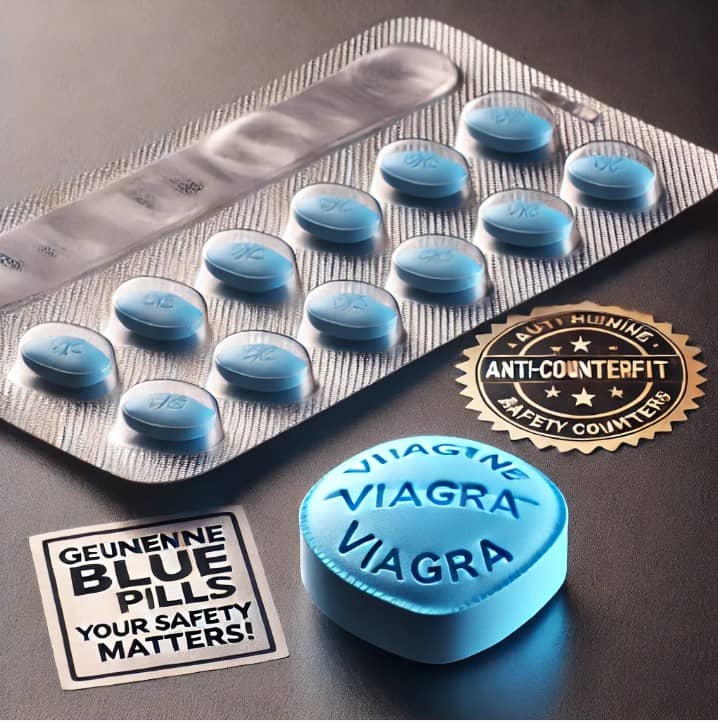 Authentic blue pill closeup