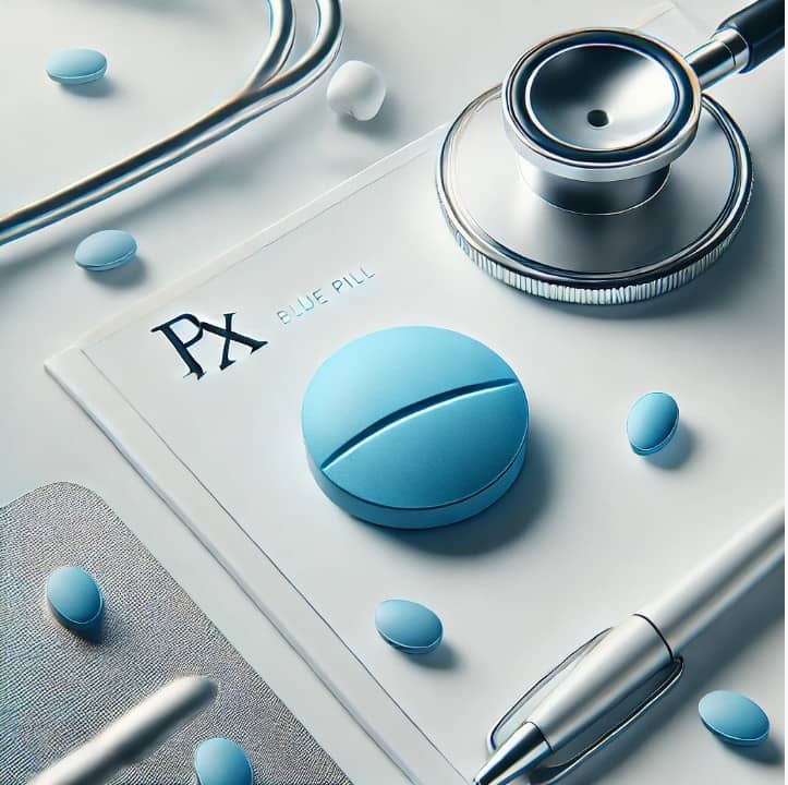 Blue pill on white background