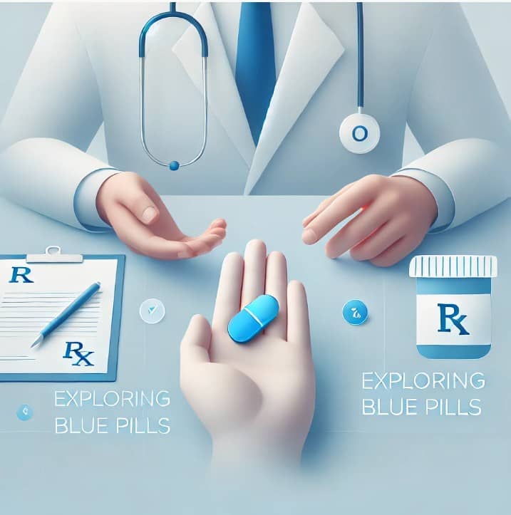 Doctor showing blue pill