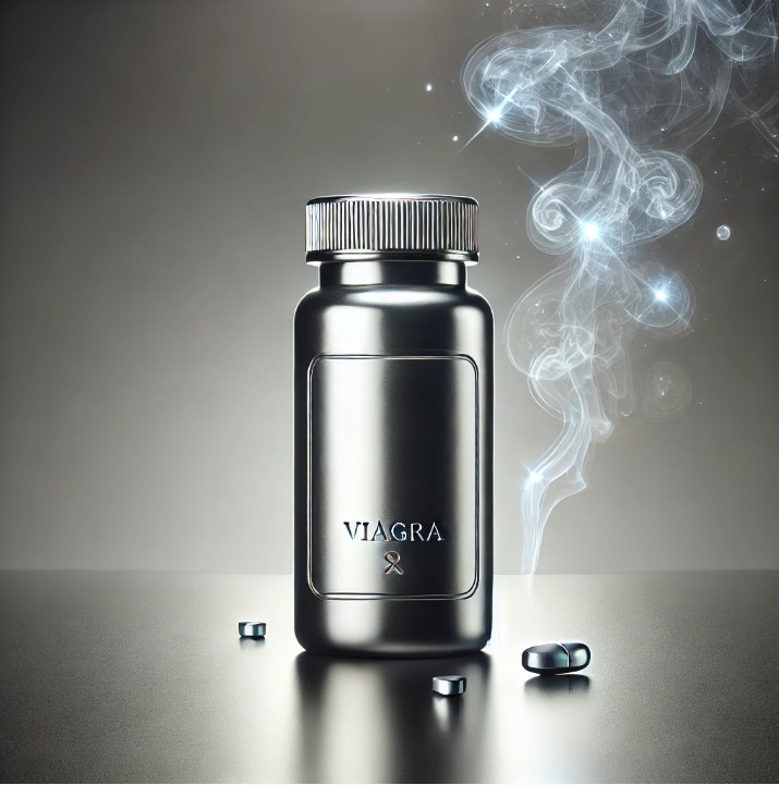 Viagra bottle with smoke background