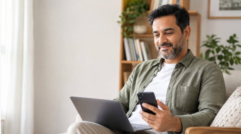 Man starting a private online consultation to buy sildenafil citrate safely in the UK