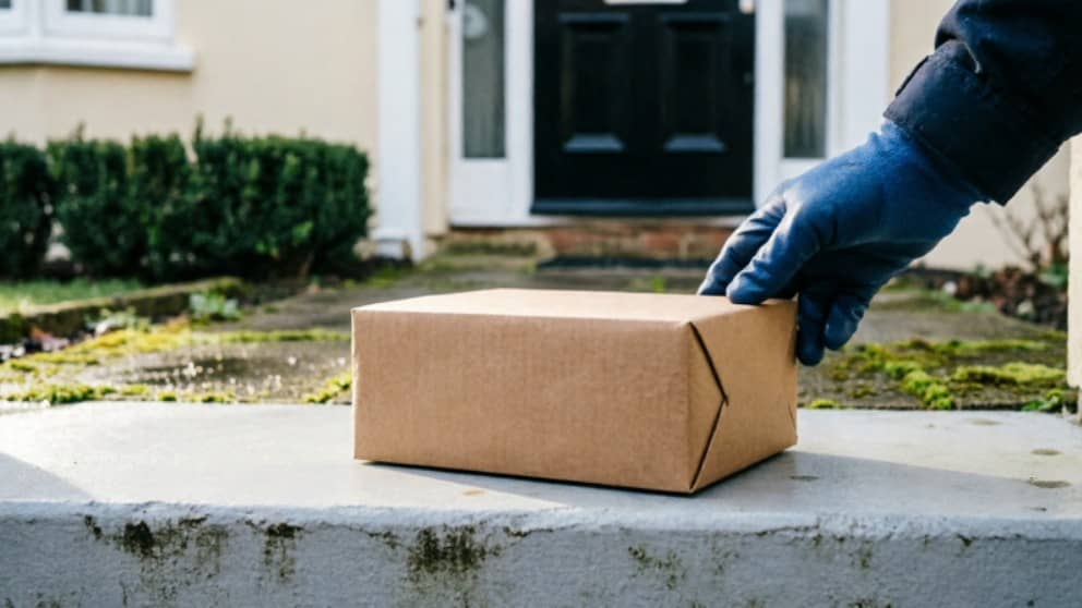 Plain unbranded parcel delivered to a UK doorstep showing same day Viagra delivery UK