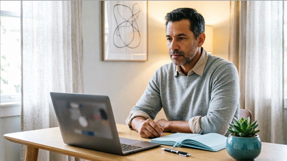 Man having a private online consultation about why Viagra isn't working